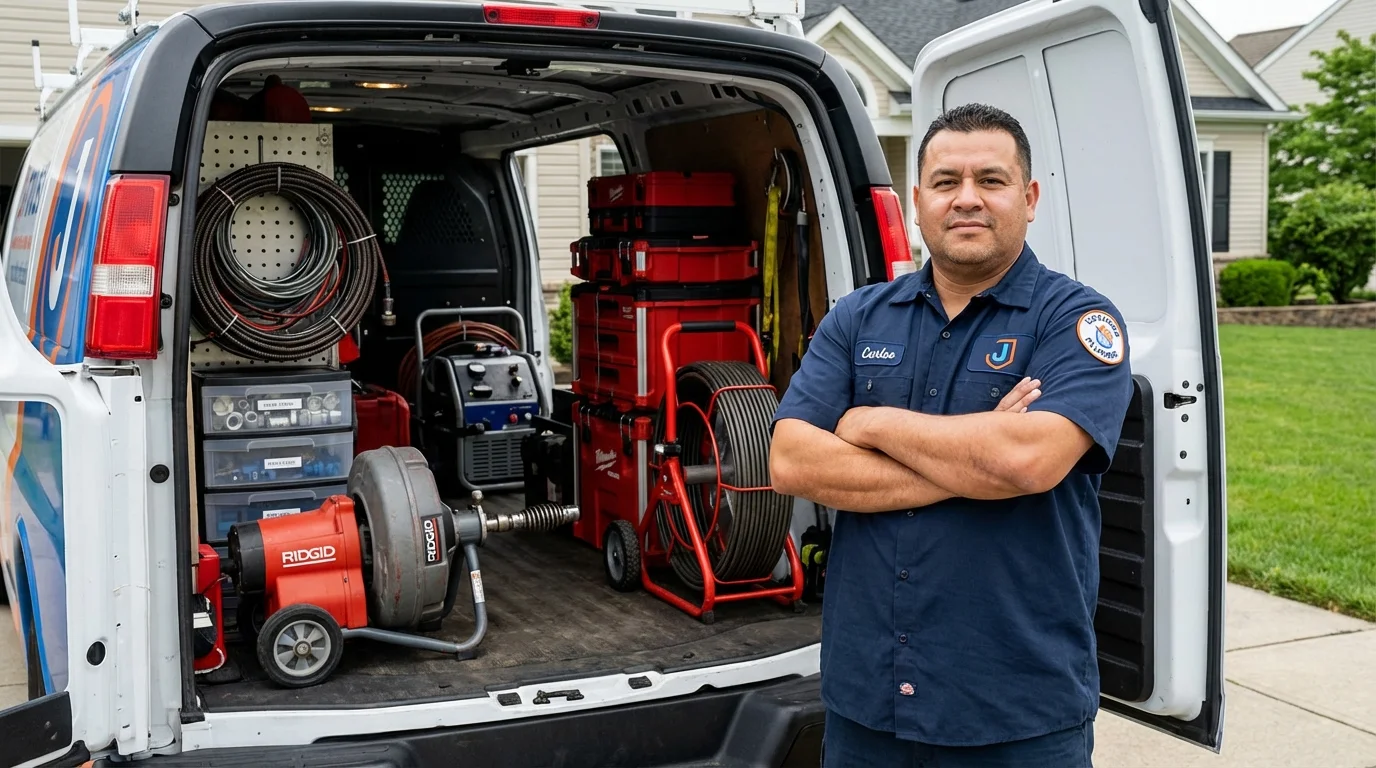 Professional drain cleaning equipment and Johns Plumbing LLC plumber in Winton