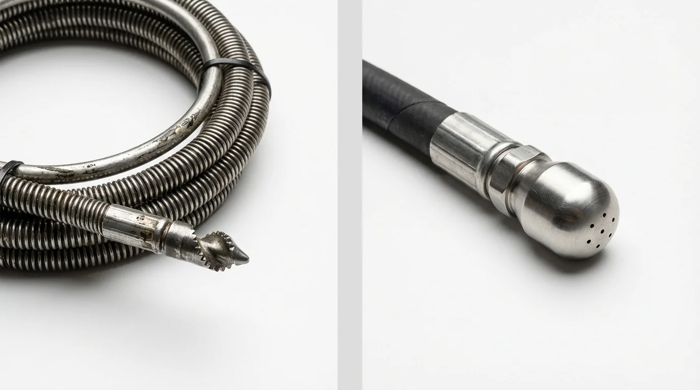 Drain snake cable and hydro jetting nozzle used for drain cleaning in Winton, CA