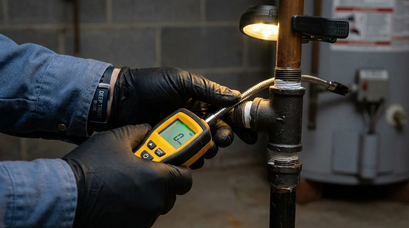 Gas leak detection with electronic sniffer by Johns Plumbing LLC in Winton