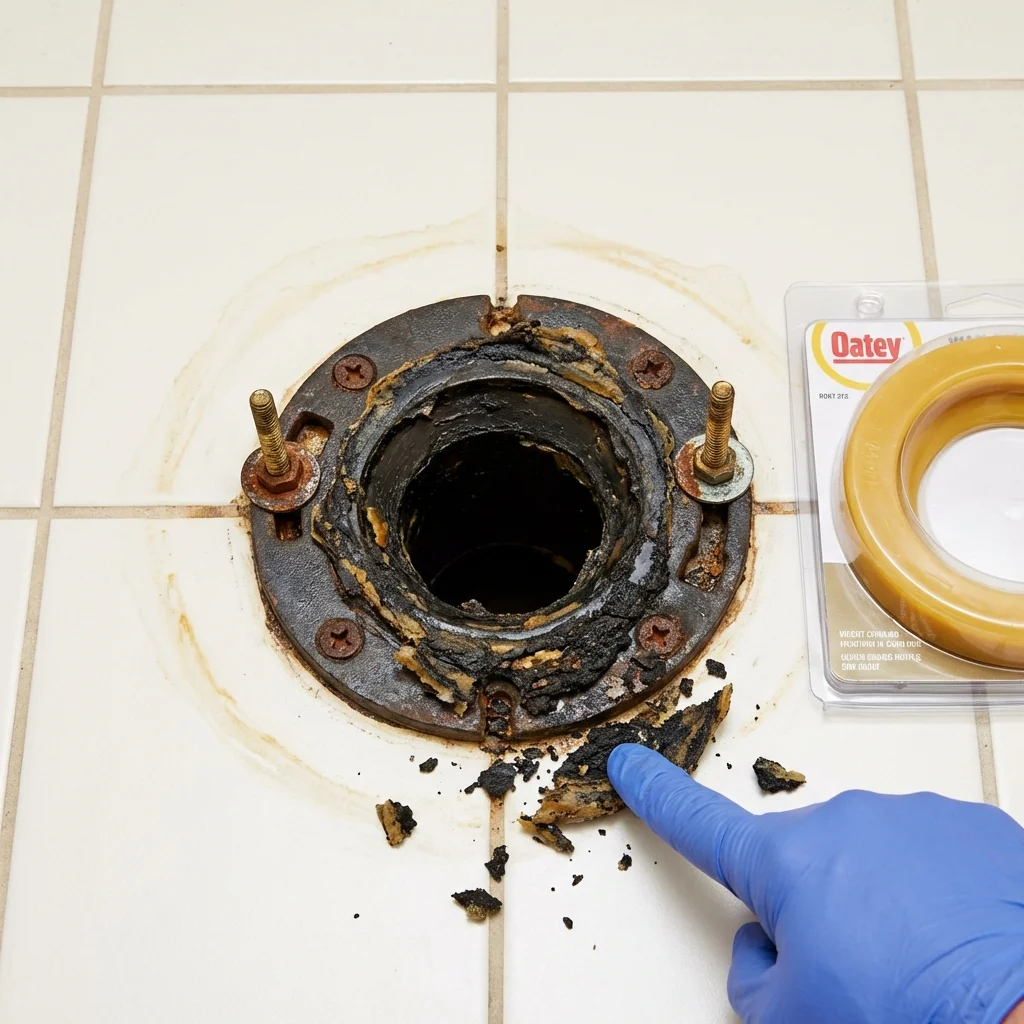 Failed wax ring showing water seepage at the base of a toilet in a Winton, CA home