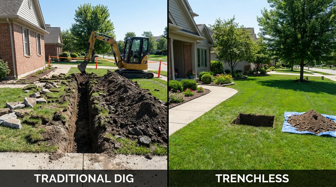 Trenchless sewer repair with minimal yard damage versus traditional excavation in Winton, CA